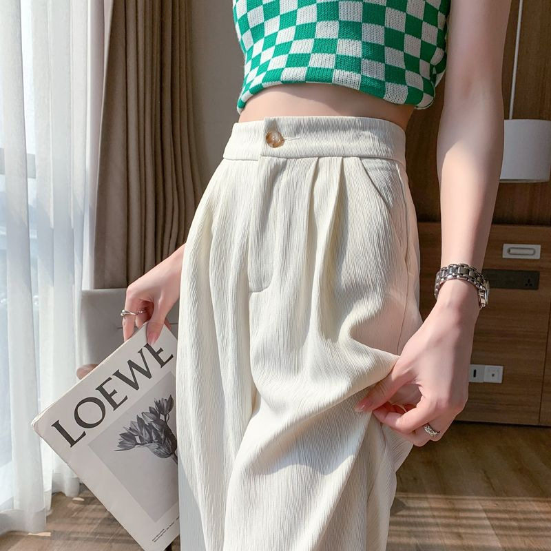 西装裤女夏季薄款高腰显瘦小个子春秋肌理感窄版直筒休闲阔腿裤子