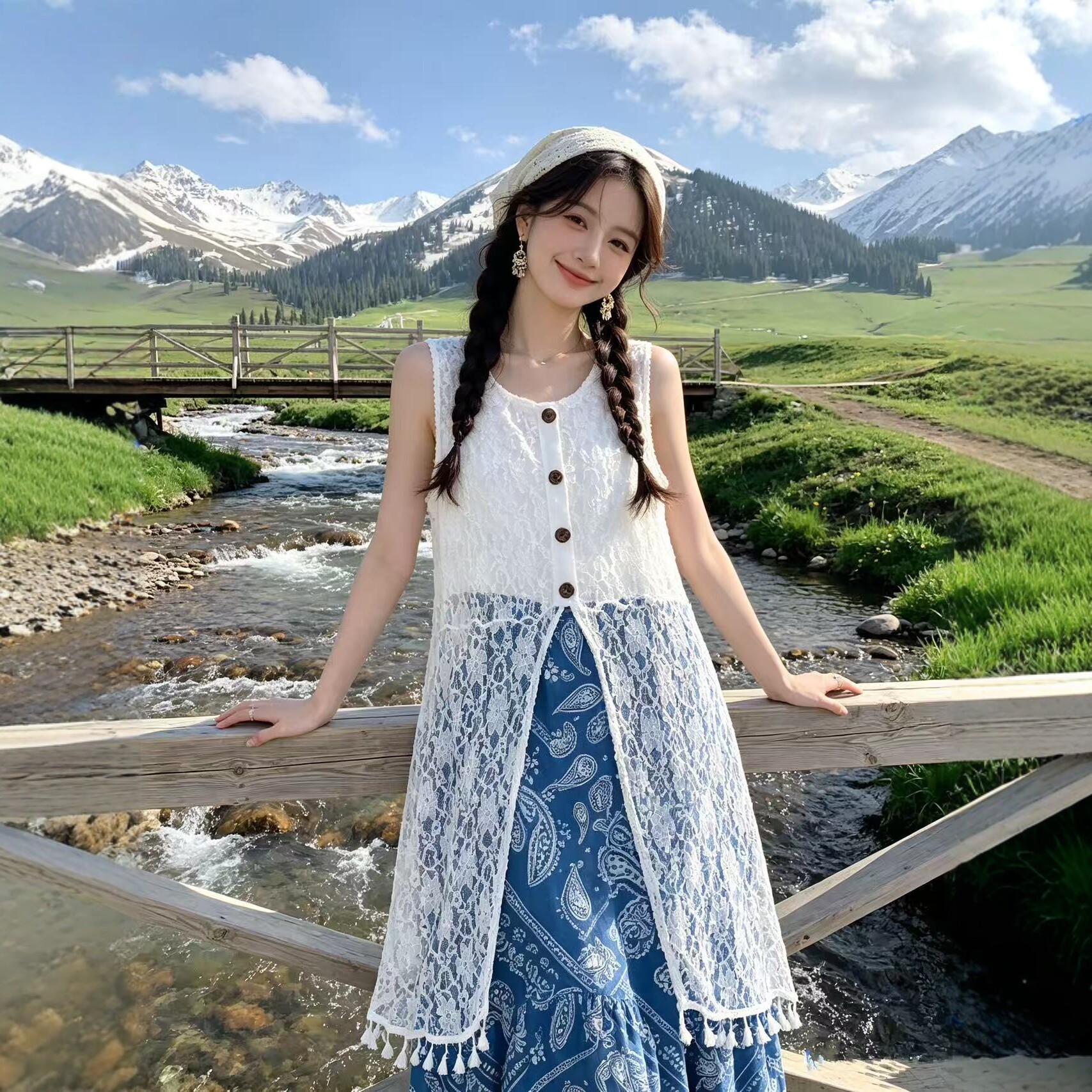 新疆云南拍照出片黄色裙子高级感套装民族风沙滩裙度假海边假两件