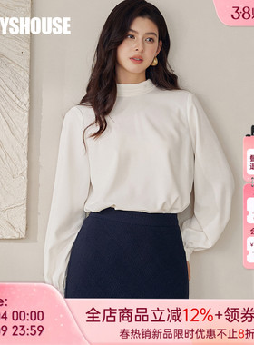 罗衣法式米白色灯笼袖长袖衬衫女春职场通勤高知修身白衬衣13093