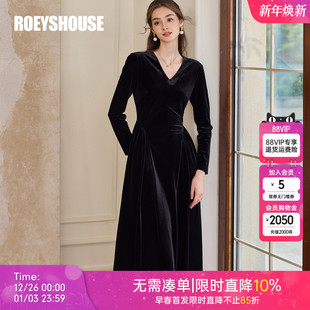 复古高级大摆中长裙10934 新款 罗衣法式 赫本风丝绒连衣裙2025秋季