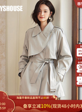 罗衣气质翻领系带风衣女2025秋季新款时尚英伦风浅灰色外套09041