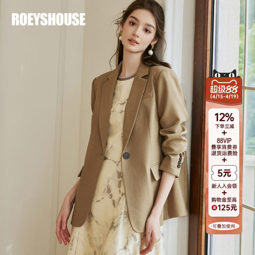 罗衣职业通勤卡其色西装外套