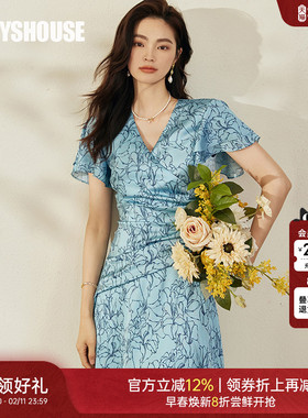 罗衣气质褶皱收腰连衣裙2025夏装新款高级缎面不规则大摆裙08635