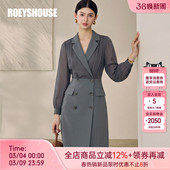 收腰西装 长袖 裙07317 通勤灯笼袖 罗衣设计感拼接纯色连衣裙女春季