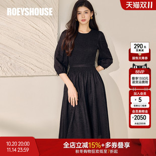 黑色缎面大摆裙子12388 时尚 罗衣高级醋酸泡泡袖 连衣裙女2025秋季