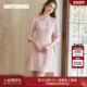 淑女粉色提花七分袖 罗衣新中式 立领收腰连衣裙女春季 短裙10884
