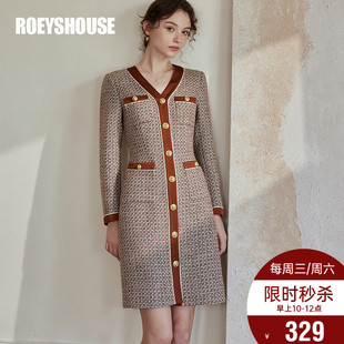 中长裙07716 拼接修身 罗衣知性小香风粗花呢连衣裙女2024春装 新款