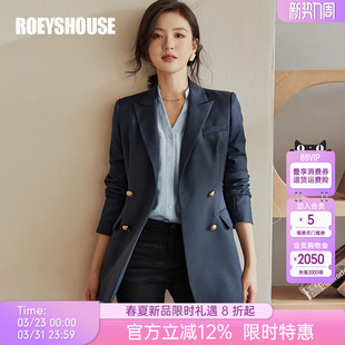 西服05074 商务藏青色职业正装 罗衣知性OL风双排扣西装 外套女春季