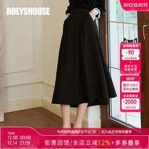 罗衣高级优雅黑色百褶半身裙