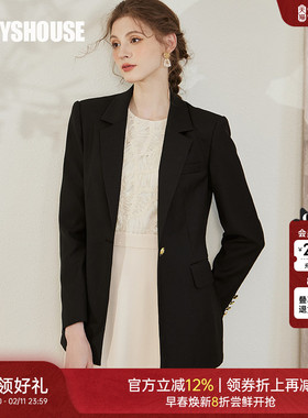 罗衣职业修身翻领西装外套女2025秋季新款知性通勤黑色西服09103