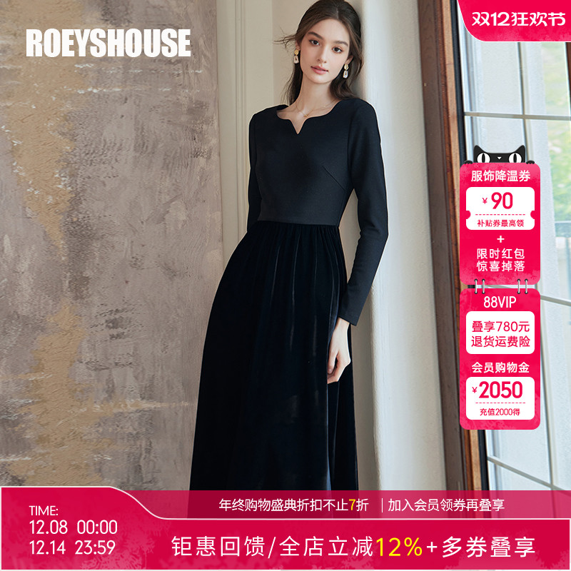 罗衣法式收腰大摆丝绒连衣裙