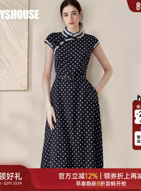 罗衣新中式中国风连衣裙女2025夏季新款优雅复古波点中长裙06622