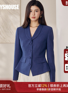 罗衣职场OL风深蓝色短外套女早春面试高级收腰修身长袖上衣12663
