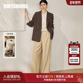 罗衣简约卡其色老钱亚麻阔腿裤 女春休闲垂坠松弛感宽松裤 子12697