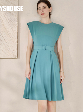 罗衣知性褶皱系带连衣裙2025夏季新款气质收腰无袖大摆裙子08854