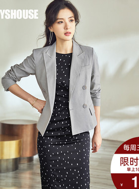 罗衣知性修身纯色西装外套女2022秋装新款气质短款亚麻西服04256