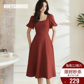 罗衣法式 大摆裙08482 气质方领灯笼袖 高级收腰连衣裙2025夏装 新款