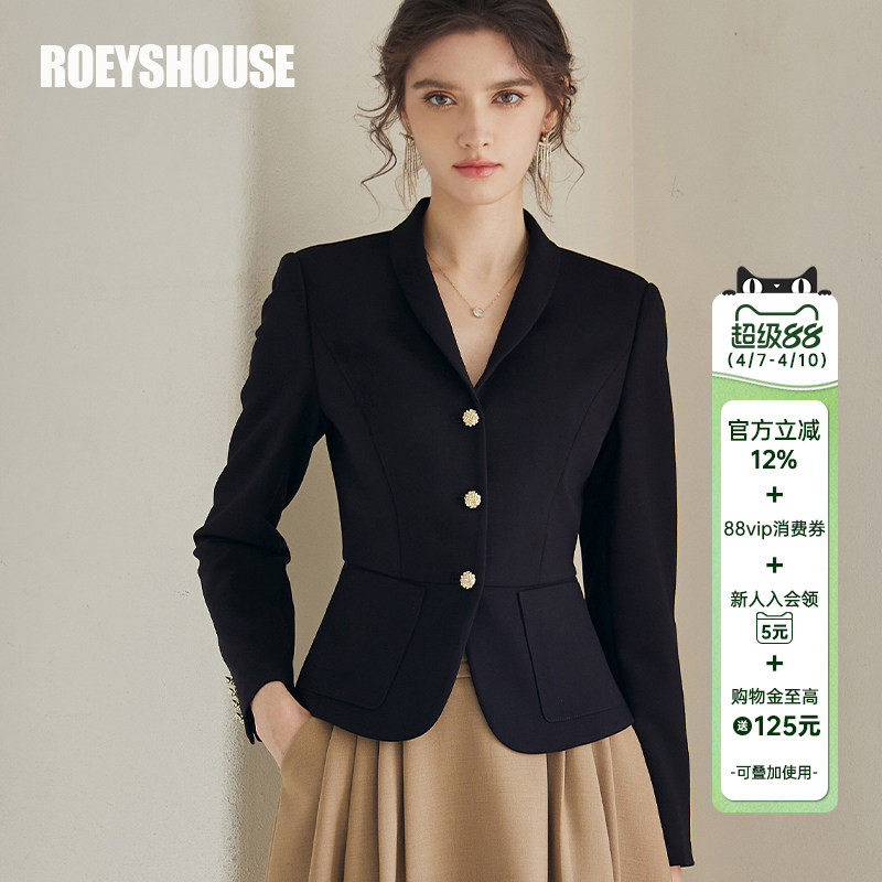 罗衣知性黑色正装小西装女春季职业OL商务修身长袖短款外套07455