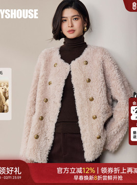 罗衣加厚羊羔毛皮毛一体皮草大衣女冬小香风双排扣毛呢外套13164