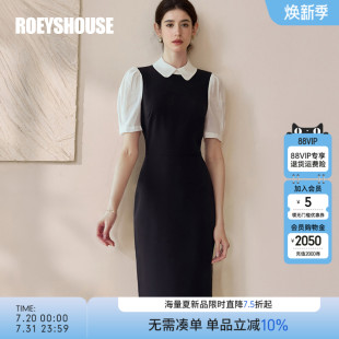 假两件OL裙子06357 拼接修身 罗衣气质娃娃领连衣裙女2025夏装 新款