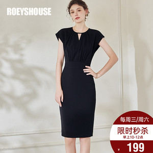 罗衣气质褶皱镂空连衣裙女2025夏装新款黑色设计感修身裙子08907