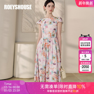 时尚 新款 一字领大摆裙12281 印花连衣裙女2025夏季 罗衣优雅法式