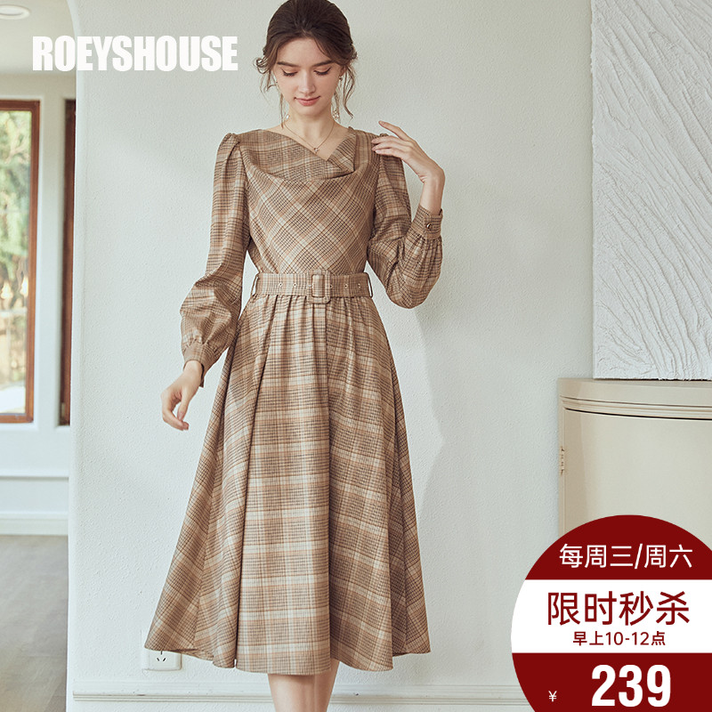 罗衣复古格子大摆连衣裙
