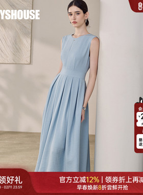 罗衣气质圆领汉麻连衣裙女2025夏季新款时尚无袖收腰中长裙12349