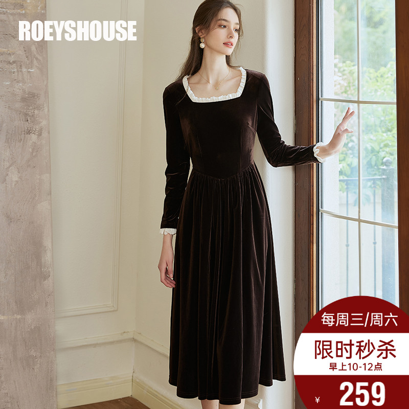 罗衣优雅丝绒大摆连衣裙