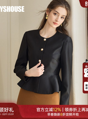 罗衣高级黑色短外套女春季重要场合洋气荷叶边修身正肩上衣11280