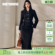 罗衣精致通勤收腰小香风毛呢套装 女春黑色外套半身裙两件套13139