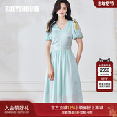 罗衣法式 大摆裙08798 高级缎面灯笼袖 V领收腰连衣裙女2025夏装 新款