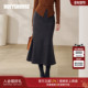 罗衣优雅女人味高腰毛呢半身裙女春灰色贵气感鱼尾摆包臀裙13141