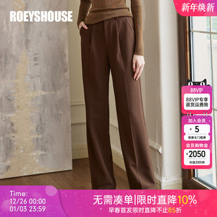 百搭美拉德高腰裤 时尚 子09652 女冬季 罗衣立体剪裁毛呢咖色直筒裤