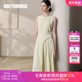 淡人系浅黄色无袖 新款 裙子12060 拼接百褶连衣裙2025夏季 罗衣时尚