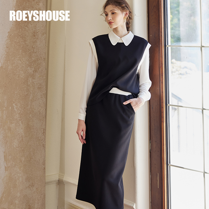 罗衣时尚黑色针织套装