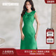 新款 时尚 无袖 罗衣气质绿色收腰连衣裙女2025夏装 修身 A字裙子08963