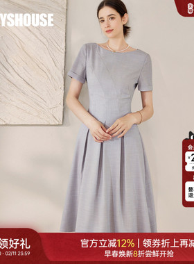 罗衣时尚褶皱肌理感连衣裙女2025夏装新款气质收腰大摆裙子08534