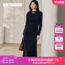 罗衣亮丝长袖 打底针织长裙13026 连衣裙女内搭黑色显瘦修身