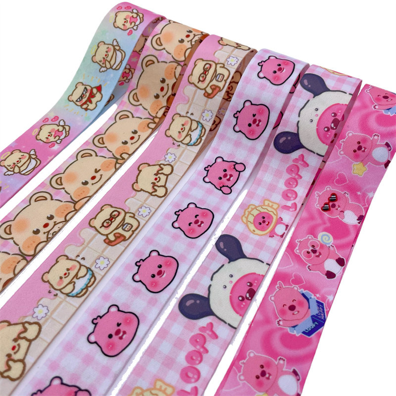 25mm卡通奶油小熊挂绳加厚双面涤纶带车牵引水壶背带绳海狸痛带