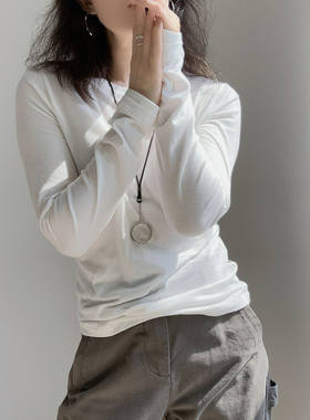裸感风cozy fit高级感匹马棉纸片人打底衫正肩长袖T恤女内搭单穿