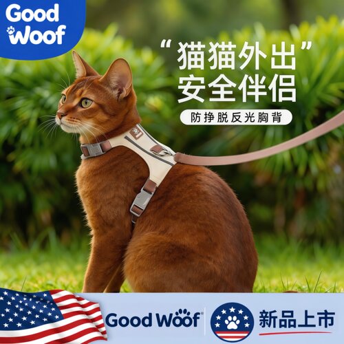 美国Good Woof 猫咪牵引绳背心式猫咪胸背宠物外出专用遛猫绳防挣