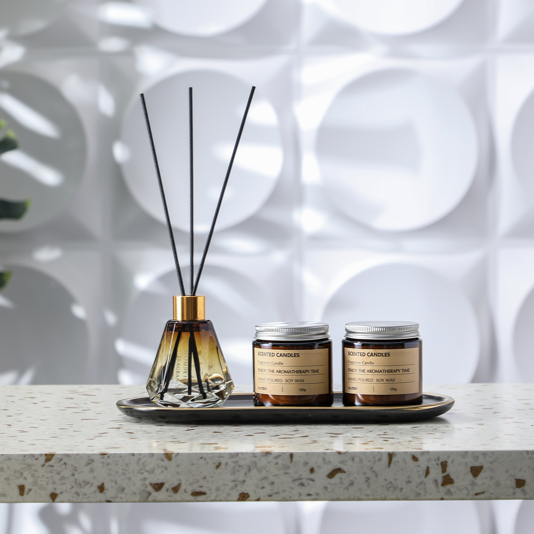 样板间卫生间洗漱用品卫浴摆件软装饰品乳液瓶香薰托盘组合套装