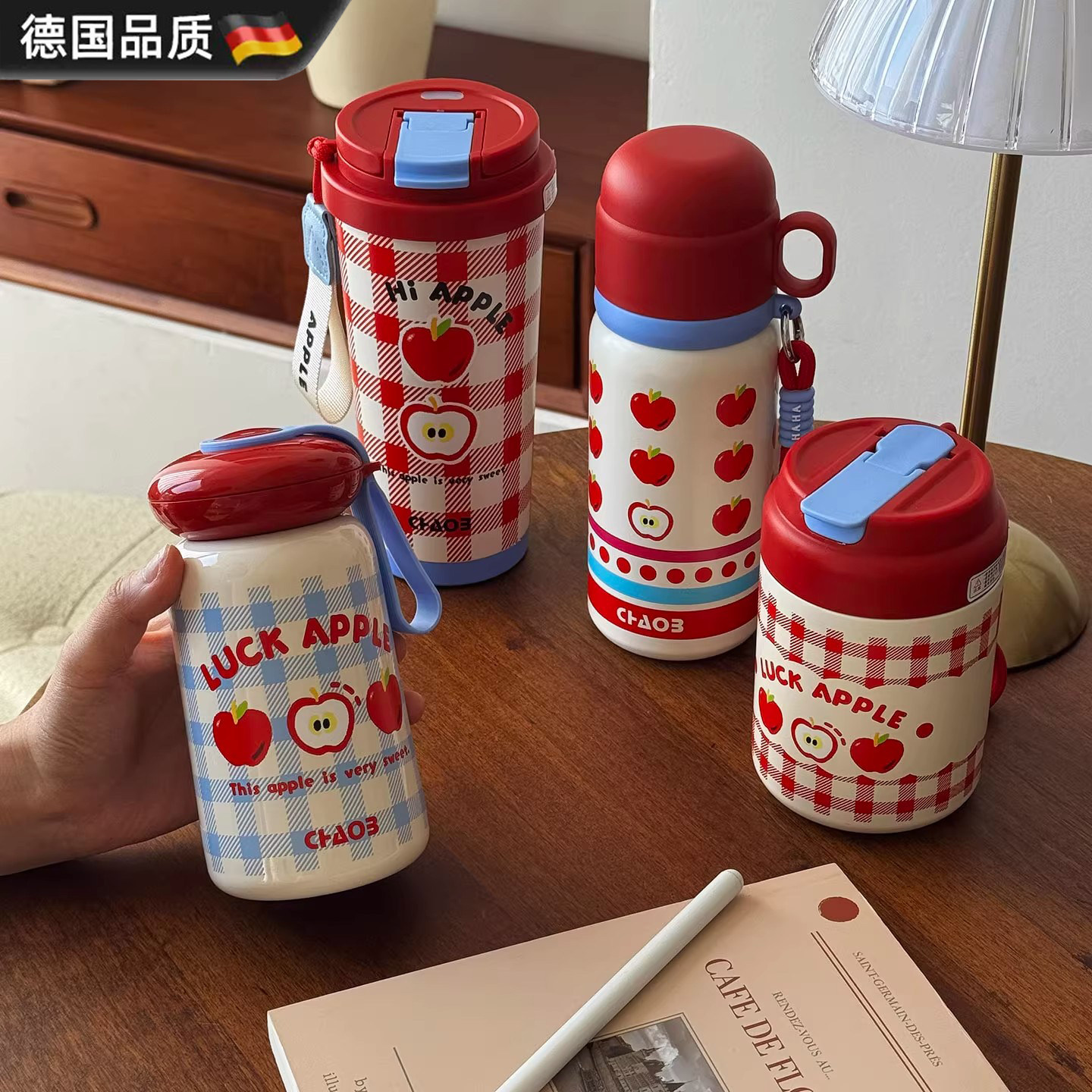 德国GFS可爱苹果316保温杯小巧便携吸管杯子女生高颜值水杯学生