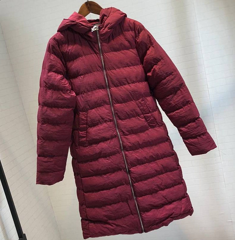 冬季棉衣纯色简约保暖外套棉袄连帽拉链棉服女士中长款修身显瘦红