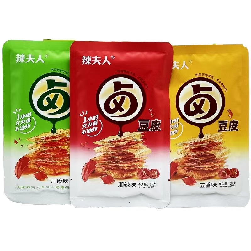 辣夫人卤豆皮辣条辣片辣皮手撕卤豆皮香辣五香豆干卷休闲零食