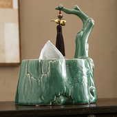 抽纸盒创意个性 复古陶瓷家用冰裂纹纸巾盒茶几办公室客厅乔迁礼品