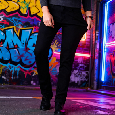 2025新款秋季纯黑色男士牛仔裤男款秋冬直筒修身高端休闲裤子弹力