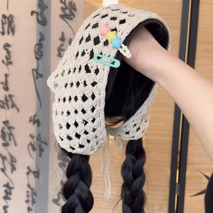 三角头巾假发一体女生夏天发箍款全头套式时尚全真长卷发高颅顶