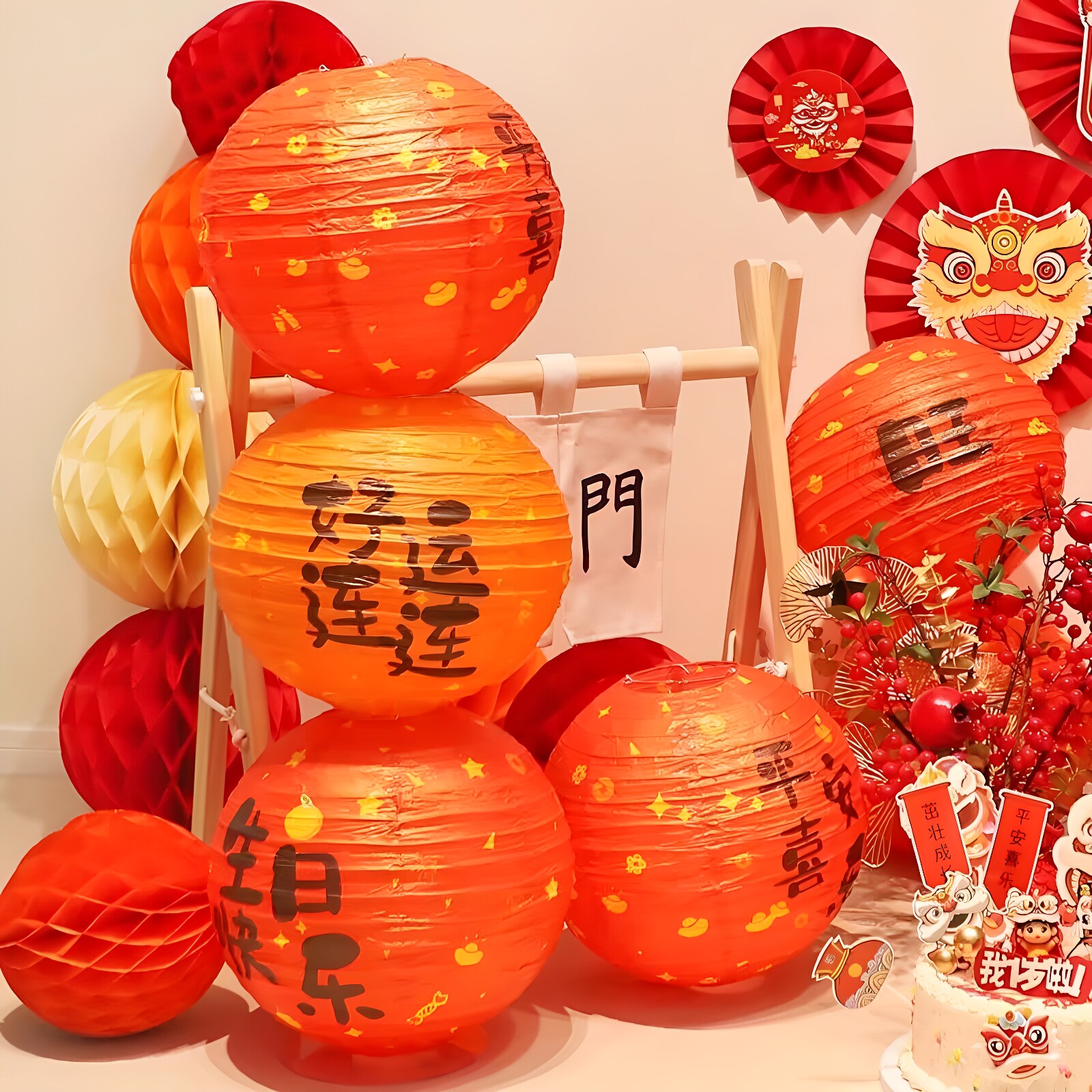 周岁拍照道具小对联抓周用品宝宝一周岁生日灯笼蜂窝球男女孩布置